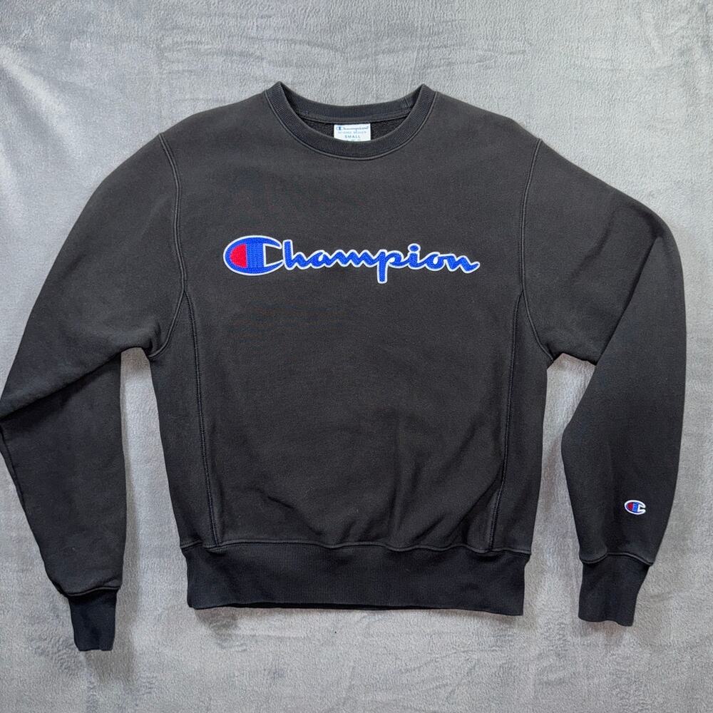Champion Reverse Weave Crew Neck Sweatshirt Men's Small Black Scriptโ Logo